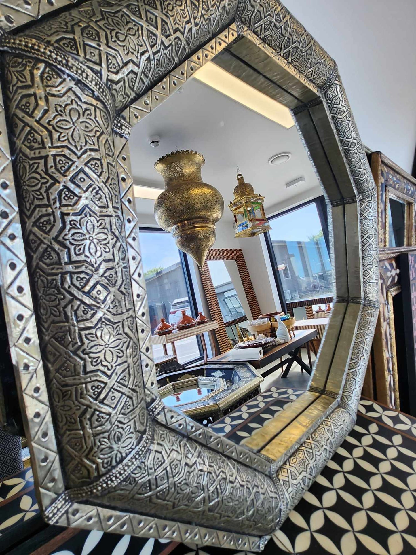 Ilham Moroccan Silver Mirror (Alhambra)