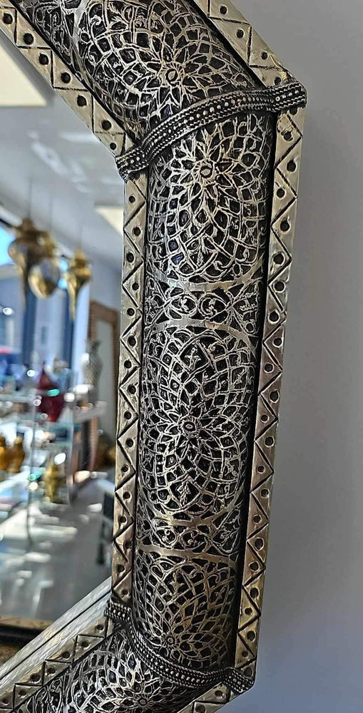 Ilham Moroccan Silver Mirror (Moon Pattern)